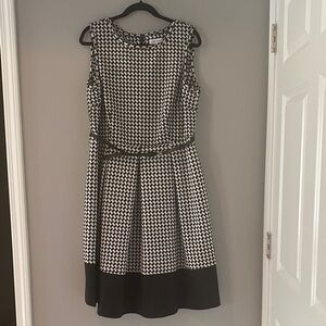 Calvin Klein Black and White Houndstooth Fit & Flare Dress